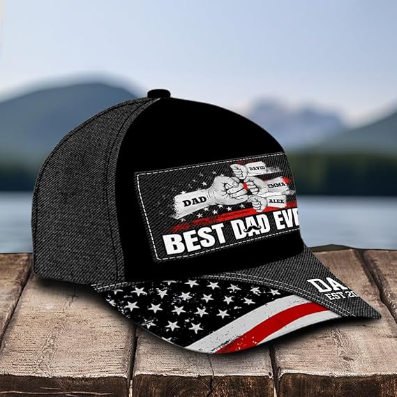 Custom Dad Baseball Cap Personalized Fist Bump Hat with Kids Names Best Dad Ever Gift for Father s Day, Birthday