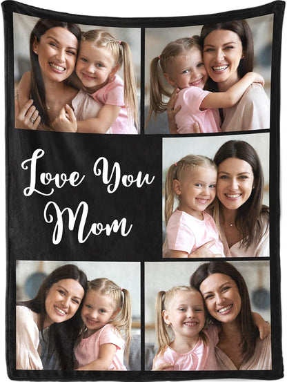 Mothers Day Birthday Gifts for Mom Custom Blanket with Pictures Text Personalized Flannel Photo Blankets Customized Throw Gift for Women