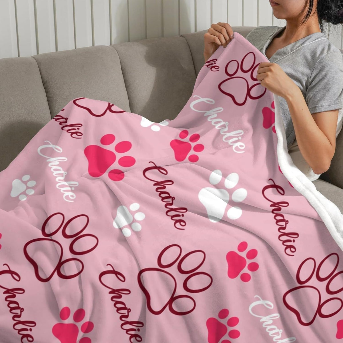 Custom Memorial Blanket Gifts for Dog Lover: Personalized Puppy Photo Collage Throw Blanket with Picture Name in Loving Memory Blanket