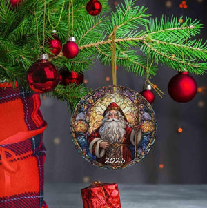 Christmas Ornaments 2025, Stained Glass Style, Round Fun Acrylic Decoration Gifts