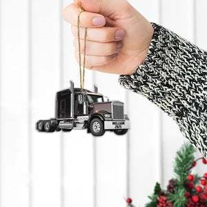Personalized 2D Flat Printed Truck Christmas Ornament Gifts for Trucker Truck Driver - Trucker Tree Hanging Decoration Gifts for Him Men Husband Friends - Custom Acrylic Ornament