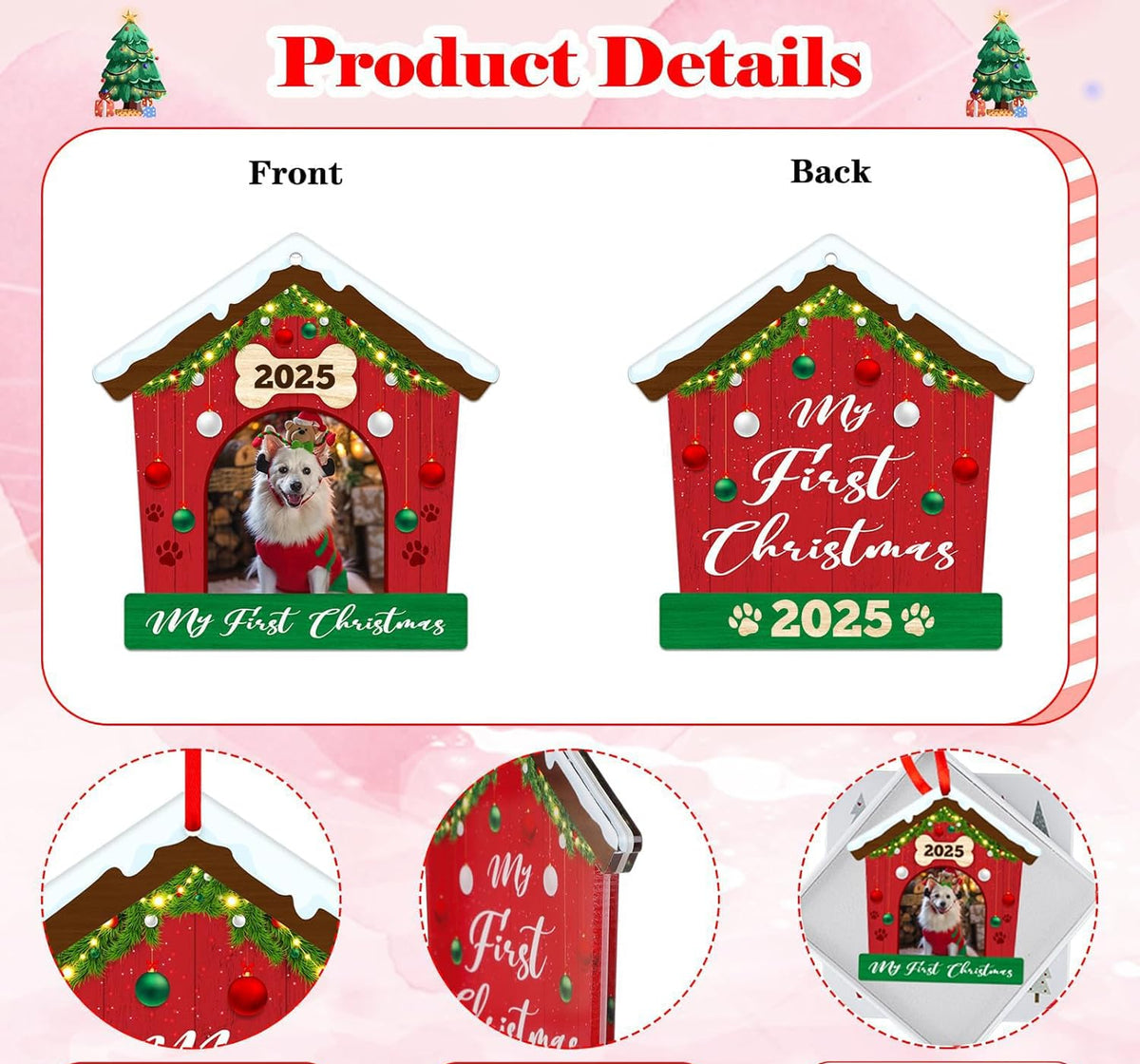 Dog Picture Frame Christmas Ornaments 2025 Personalized Photo Frame Ornament for Christmas Tree My First Xmas Ornament 2025 for Dogs Lovers Christmas Tree Decorations Gifts
