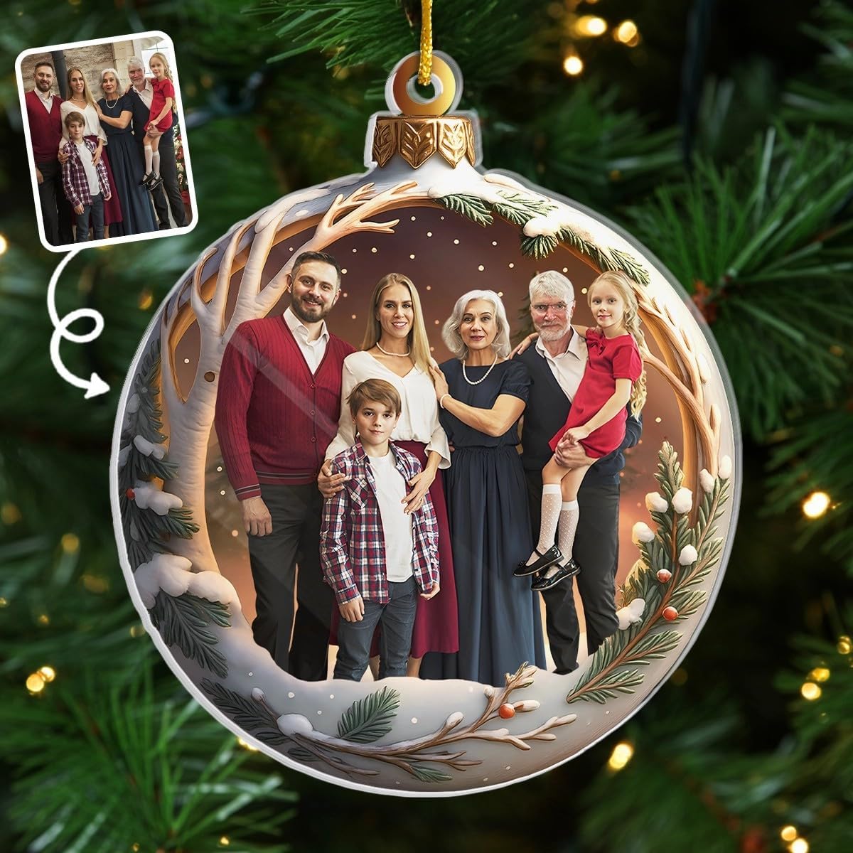Custom Photo 2D Acrylic Ornament, Personalized Christmas Birthday Gifts for Mom, Dad, Brother, Sister, Kids, Family Makes Christmas Magical, Christmas Tree Ornaments for Family Members