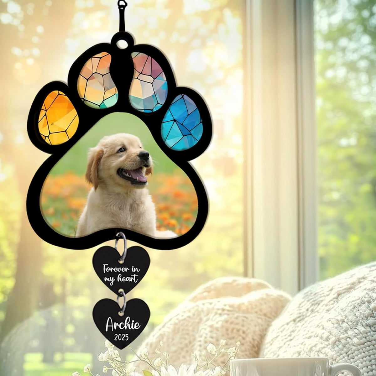 Personalized Dog Memorial Suncatcher with Photo, SunCatcher Gift for Someone Who Lost a Dog, Dog Remembrance Stained Glass, Sympathy Gift for Loss of Fur Baby, Pet Day, Christmas