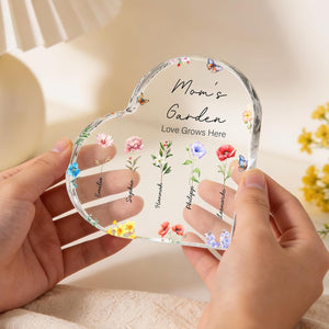 Personalised Birth Flower Butterfly Heart Acrylic Plaque with Name and Text Home Decor Mother's Day Birthday Gift for Grandmother Family