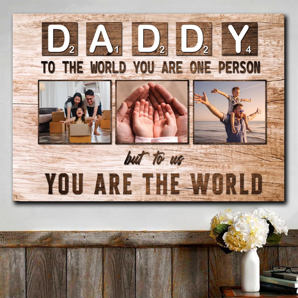 Personalized Dad Canvas With Photos, Fathers Day Canvas From Daughter, Daddy Gifts From Son, Happy Fathers Day Art From Kids, Father's Day Poster For Dad Grandpa Husband, Sentimental Dad Gifts