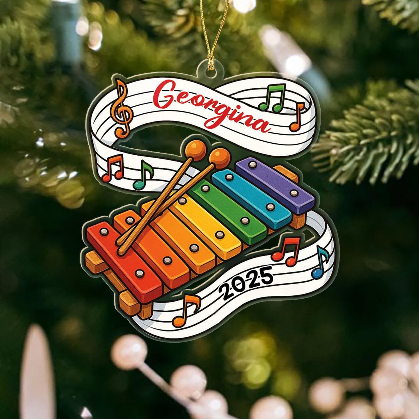 Personalized Xylophone Shape Ornament Gift for Instructor Music Husband Wife, Customized Year Name Xylophonist Ornament Keepsake Christmas, Unique Xylophone Instrument Xmas Ornaments for Appreciation