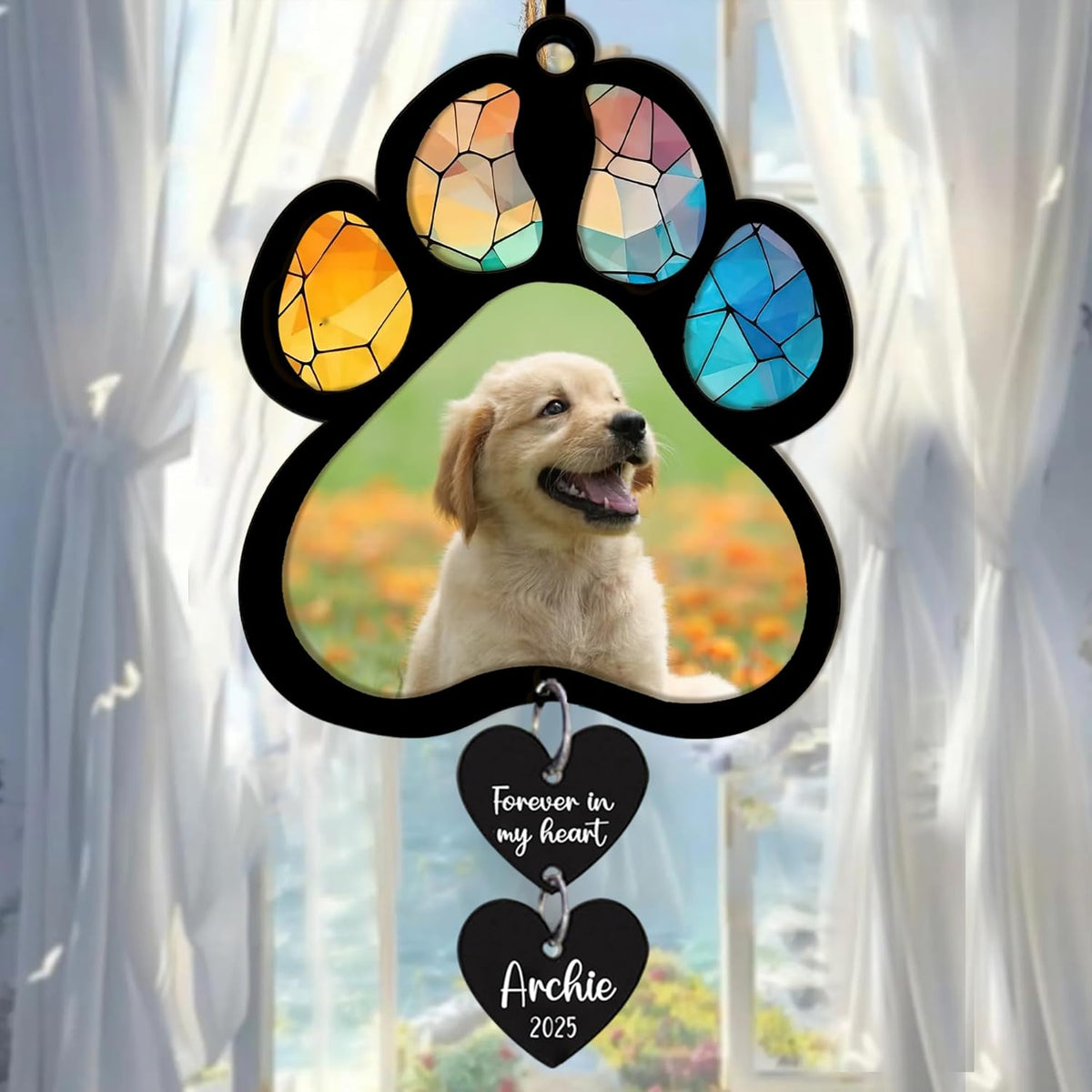 Personalized Dog Memorial Suncatcher with Photo, SunCatcher Gift for Someone Who Lost a Dog, Dog Remembrance Stained Glass, Sympathy Gift for Loss of Fur Baby, Pet Day, Christmas