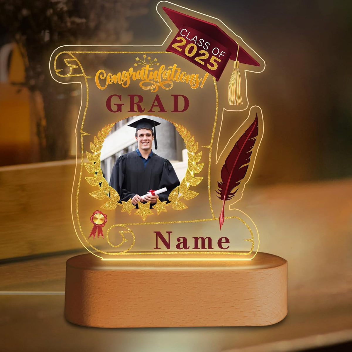 Custom Graduation Gift Night Light with Photo Personalized Acrylic LED Light Congrats Grad Gift Class of 2025