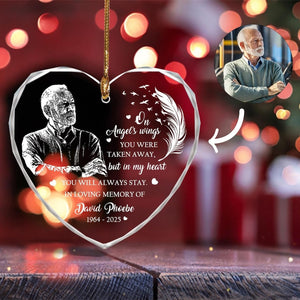 Personalized Memorial Glass Ornament, Engraved Photo Ornaments, Loss of Father, Dad Mom Loss Ornament, Remembrance Gift, Crystal Christmas Decor