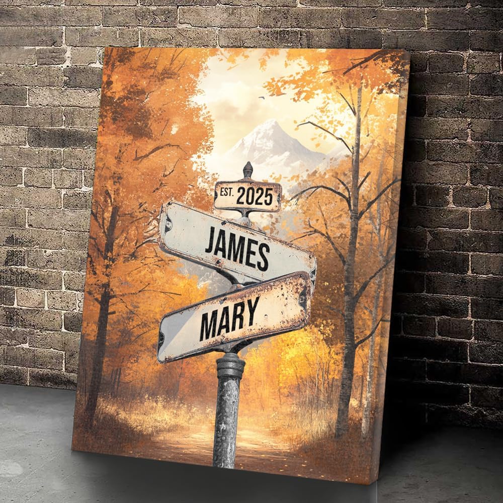 Personalized Crossroads Street Sign Wall Art for Couples, Anniversary Canvas for Couple, Gift for Valentines Day, Girlfriend Boyfriends Gifts, Custom Poster for Wife and Husband