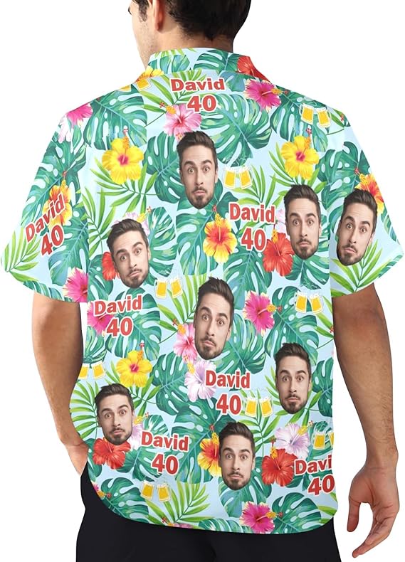 Birthday Custom Age Personalized Hawaiian Shirt with Face, Custom Photo Shirt, Button Up Shirts for Men