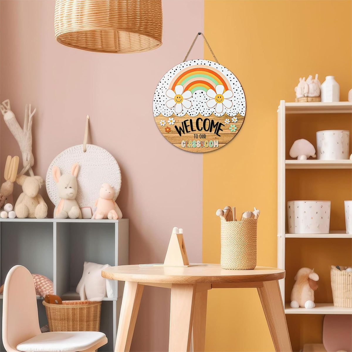 Welcome Sign Back to School Teacher Door Sign Welcome to Our Classroom Door Hanger Wreath for First Day of School Bulletin Board Window Wall Decor