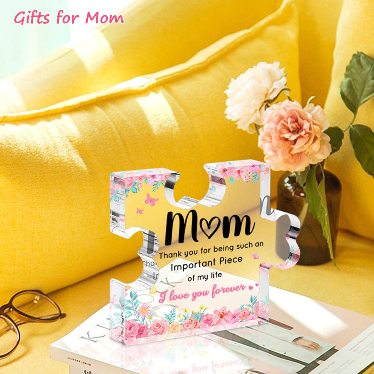 Mothers Day Gifts for Mom From Son Daughter, Mothers Birthday Gift Ideas - Acrylic Puzzle Piece Plaque inches, Birthday Valentine's Day Christmas Mother's Day Gift for Mom