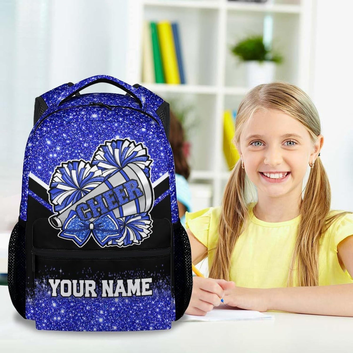 Custom Cheer Backpack, Cheerleader Backpacks Gifts for Girls - Pink Glitter Durable Kids Book Bag for Cheerleading Elementary