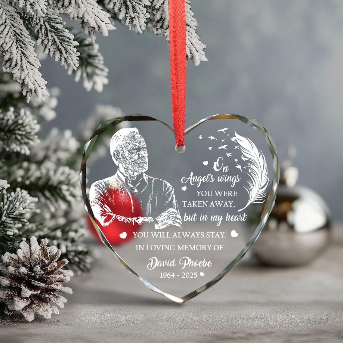 Personalized Memorial Glass Ornament, Engraved Photo Ornaments, Loss of Father, Dad Mom Loss Ornament, Remembrance Gift, Crystal Christmas Decor
