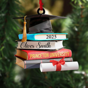 Personalized Graduation Ornament 2025, Custom Name Grad Cap w/Books Scroll Acrylic 2D Ornaments, Class of 2025 Graduated Keepsake, High School College Bachelor Congratulation Christmas Xmas Gifts