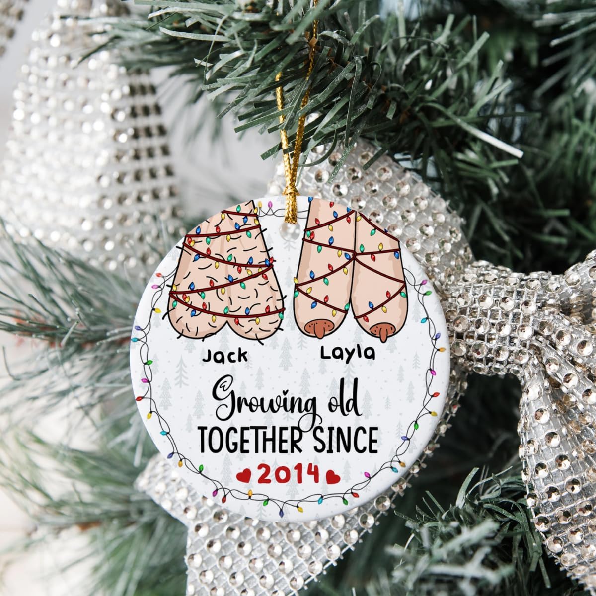Christmas Funny Ornament Gifts for Couple, Funny Couple, Christmas for Husband, Wife Gifts, Growing Old Together Since, Ceramic Ornament Hanging Xmas Tree Decor