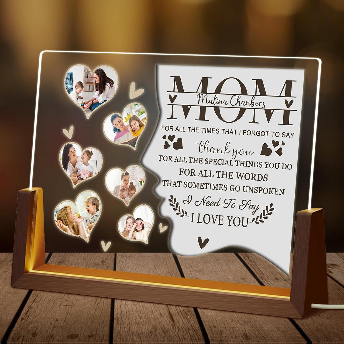 For all the time that we forgot to say Thank you Mothers Day Gifts Custom Photo Night Light for Mom from Daughter Son Customized Acrylic Plaque Photo Frames Anniversary Christmas Birthday Gifts