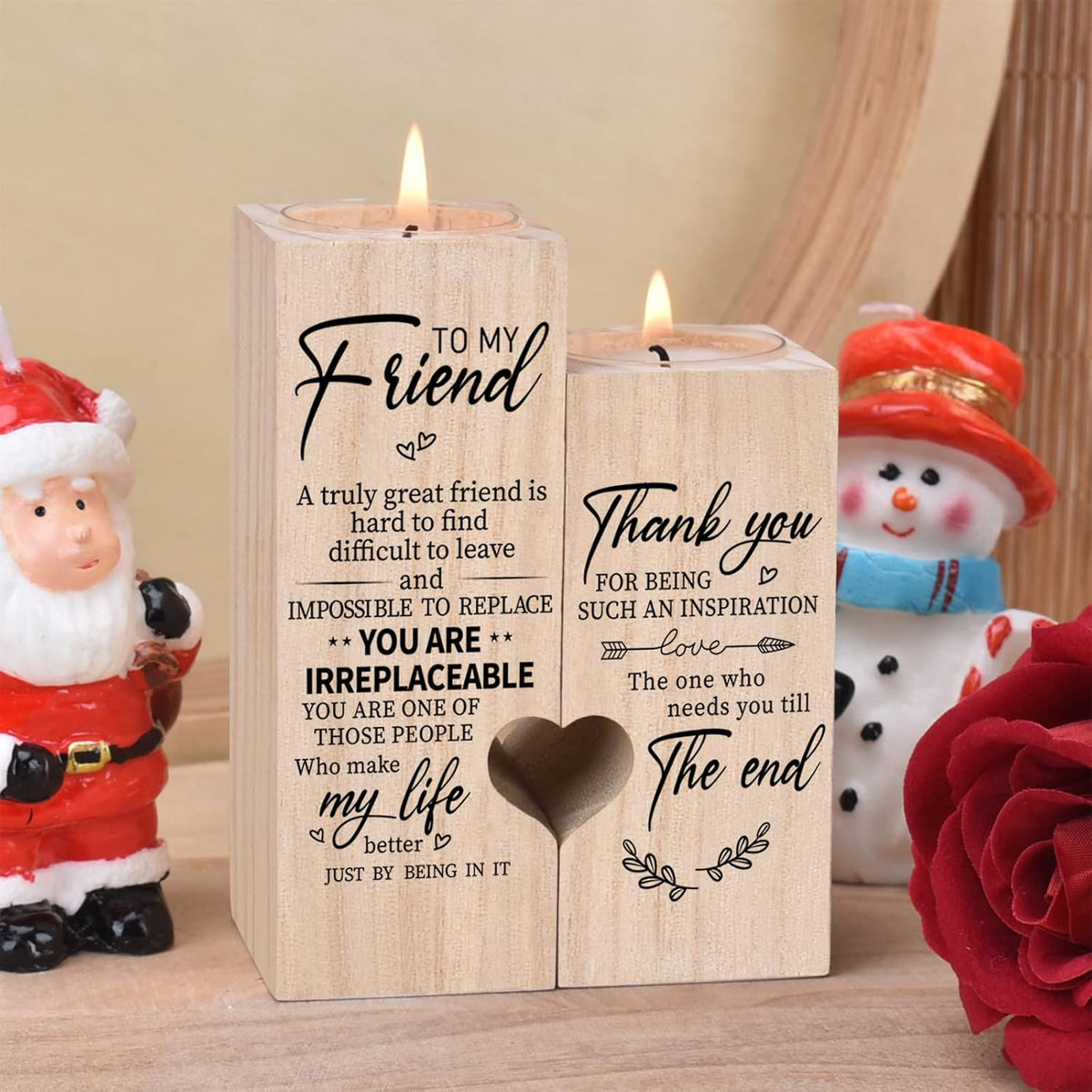 Wooden Candle Holders-to My Friend,You are IRREPLACEABLE, Thank You for Being My Unbiological Sister.Women Female Girl Friends Personalized Custom Friendship Birthday Gift
