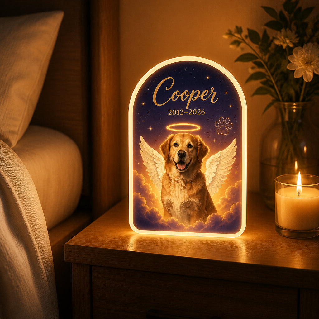 Celestial Pet Memorial Acrylic Night Light – Angel Wings Portrait with Name & Years - Personalized Acrylic Night Light 72169499-8c41-4ead-a105-329e337f42b5.jpg