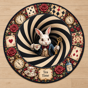 3D Rabbit Hole Optical Illusion Round Rug, Whimsical Bunny Tea Party Floor Mat, Checkered Vortex Carpet, Fantasy Wonderland Home Decor 722706ee-768c-432b-a46f-5d8d3325dee9-Th-m-tr-n-Alice-Tea-Time-huy-n-o.png
