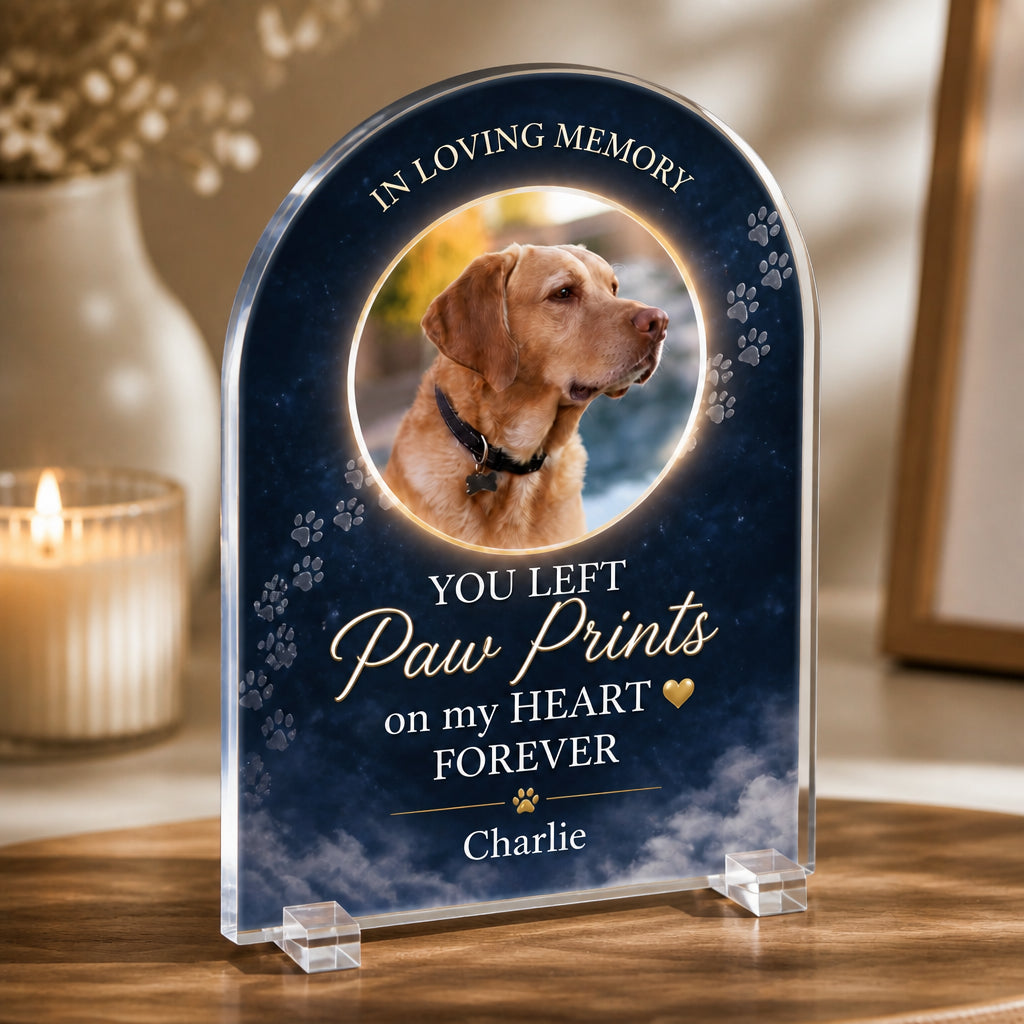 Pet Memorial Acrylic Standee – Paw Prints On My Heart - Personalized Acrylic Custom shape Standing 1 layer (FS) 724a38f5-462f-4b94-aa48-882b9aab176e.jpg