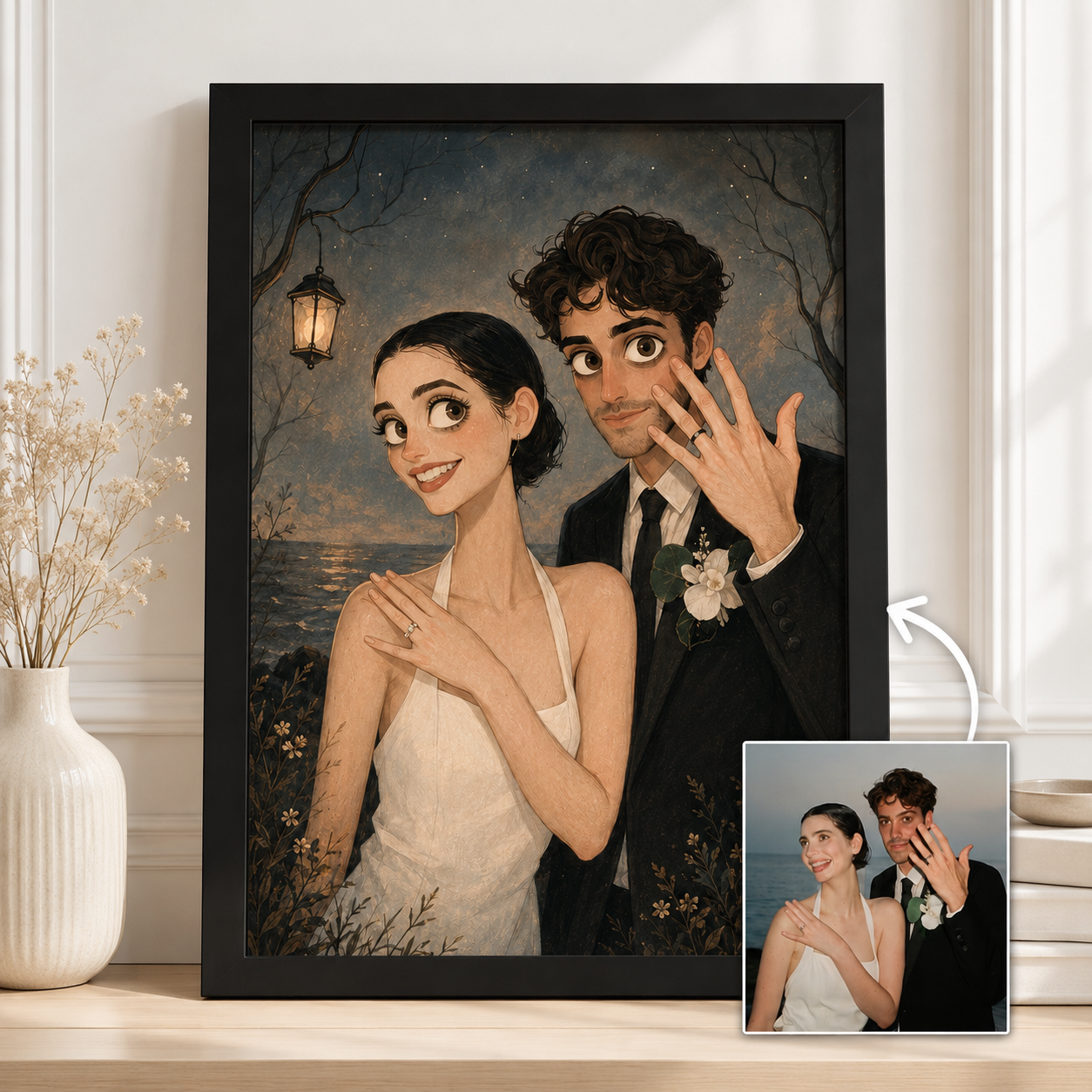 Custom Gothic Couple Portrait Poster, Valentines Day Wall Art, Anniversary Illustration, Newlywed Christmas Gift [Max 6 People and Pets] 72521281-5987-4554-800f-519eeb9634d1-bda49d04-b4ee-49ba-adbb-716edd28e3f0.png