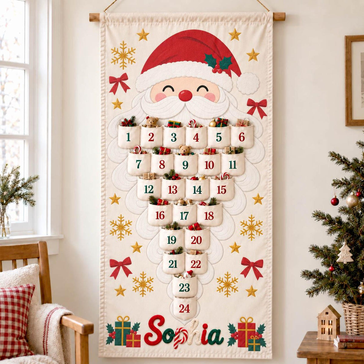 Personalized Advent Calendar with Name, 24 Pocket Christmas Countdown Wall Hanging, Printed Santa, Reindeer, Snowman, Tree, Corded Lettering 725a64c0-7c64-497c-8d30-904394eb8702-il_1588xN.8603235041_dzkt.jpg