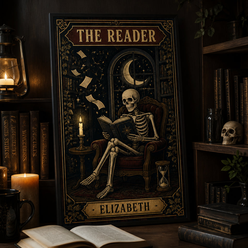The Reader Personalized Name Canvas – Gothic Skeleton Book Lover Wall Art - Personalized Canvas 72861c9e-d84d-4dae-bbb7-ff919831b1c0.jpg