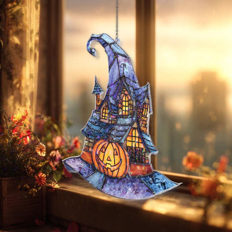 Halloween Haunted House Acrylic Suncatcher, Stained Glass Witch Hat & Pumpkin Window Hanging Decor 72e130b2-10e0-466f-a514-dfcdb66caf69-b5.jpg
