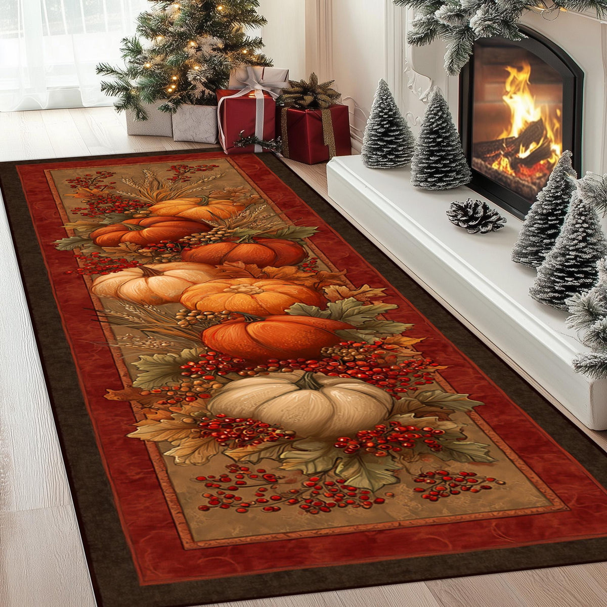 Harvest Pumpkin Runner Rug: Autumn Berries and Wheat Pattern, Rustic Orange Fall Home Decor 72e1b11b-3333-400f-8d57-e3fb79a706b7-1.jpg