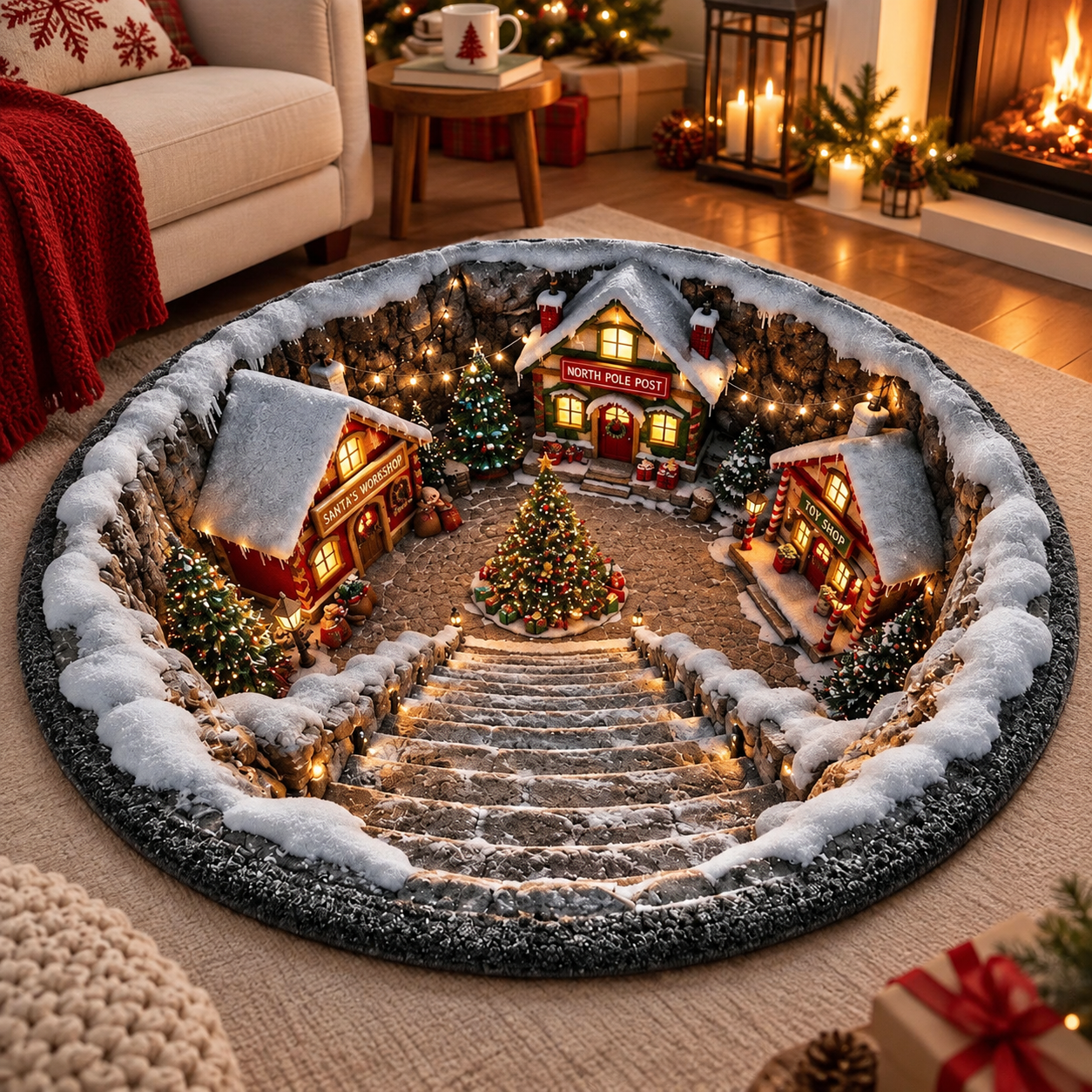 Snow Town Spiral Staircase 3D Round Rug, Christmas Snowy Village Vortex Optical Illusion Floor Mat, Non Slip Xmas Decor, Christmas Gift 72e35f8b-98d7-420a-bb86-61867604d6ee-72e2764e-0033-4f35-b8bf-4fcc105108bf.png