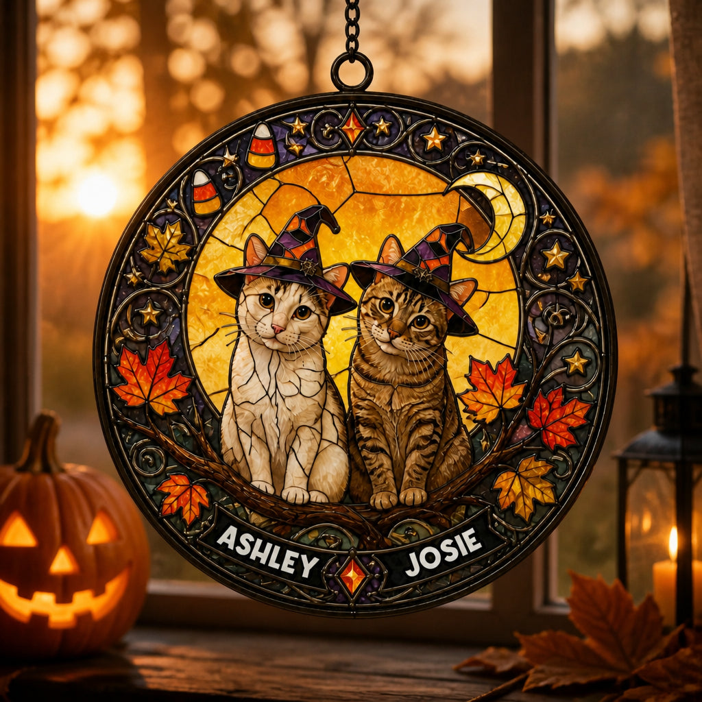 Halloween Stained-Glass Pet Suncatcher – Upload 1–2 Pets + Names - Personalized Suncatcher Stained Glass 72e6b20b-f62a-4c21-9c51-89e57f7719f3.jpg