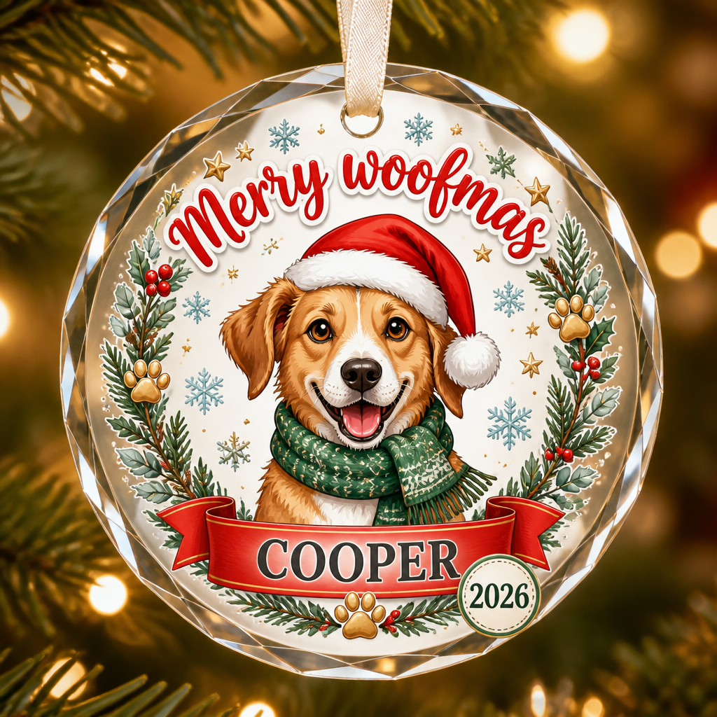 Merry Woofmas Dog Ornament — Custom Quote, Pet Name & Year - Personalized Crystal Ornament 72ef428a-6eb8-4a7f-8efc-ffdfc73a38aa.png