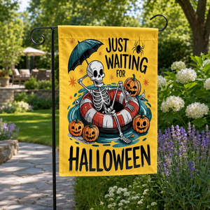 Just Waiting For Halloween Garden Flag, Summerween Skeleton Flag, Spooky Summer Decor, Halloween Pool Float Flag, Funny Halloween Flag 72fa0525-4cec-481d-a278-15fde99c4c16-banner-1.png