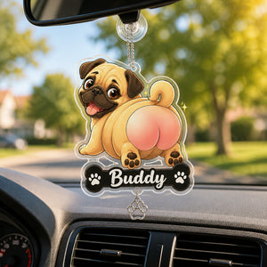 Pug Butt Car Vent Clip – Custom Pet Name - Personalized 1 Layered Suncatcher with Charm 72ff9881-3861-414d-828f-de9e00afe70d.jpg