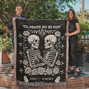 Skeleton Couple Till Death Blanket, Personalized Skeleton Lovers Wedding Blanket, Spooky Goth Couple Halloween Gift, Valentines, Anniversary 731af4d5-447f-48ae-b072-dda004c4280c-3.jpg