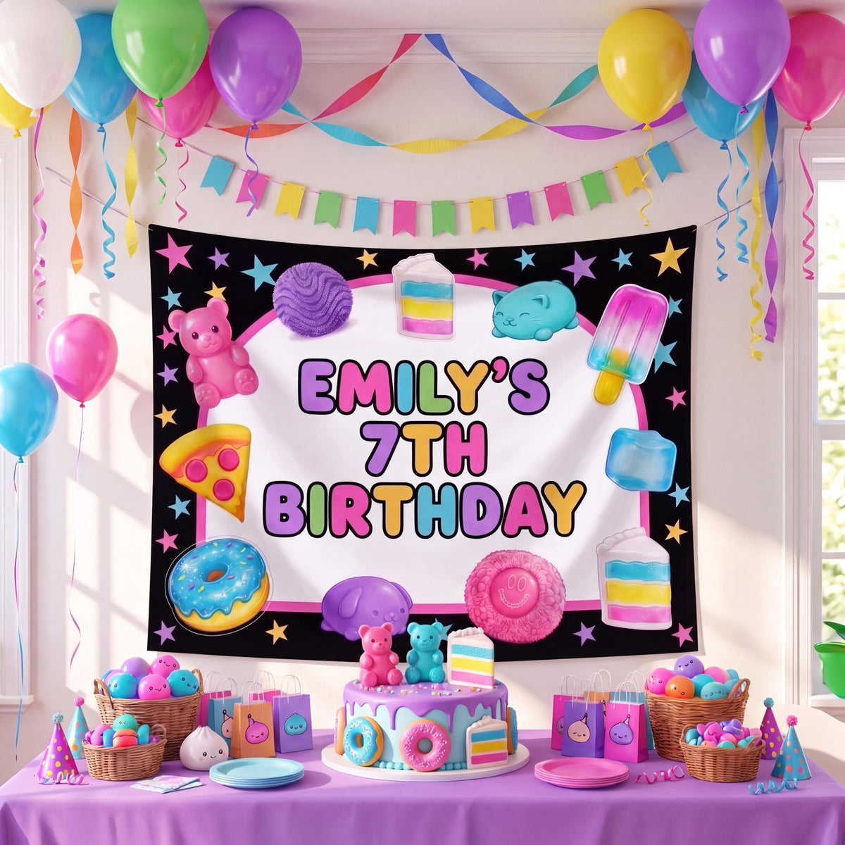 Kawaii Birthday Party Backdrop, Custom Name Tapestry, Colorful Dumpling Plush Decor, Sweet Treats Banner, Cute Food Dessert Wall Hanging 7357c55b-2a34-4bb6-805d-b3ab06245fa1-5.jpg
