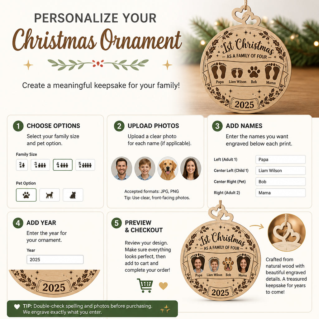 Family of Four 1st Christmas Interlocking Hearts Wood Ornament – Names & Year - Personalized Interlocking Hearts - Wooden Ornament 737b8315-6e0e-4e6e-85e6-4f01adb145af.jpg