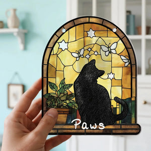 Personalised Stained Glass Style Black Cat Acrylic Ornament Window Balcony Decor Birthday Gift for Friend Family Pet Lover