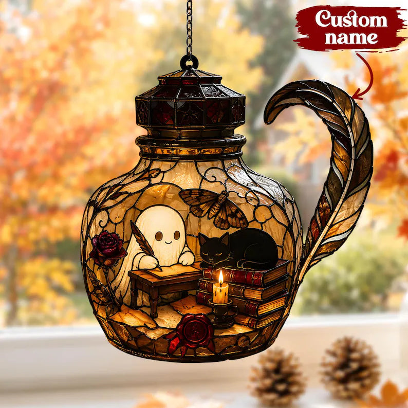 Spooky Ghost & Cat Stained Glass Halloween Lamp, Unique Gothic Decor, Faux Suncatcher Night Light, Witchy Room Art 73ac696a-5b4c-468d-95af-1432aae9d187-fdf-4-.webp
