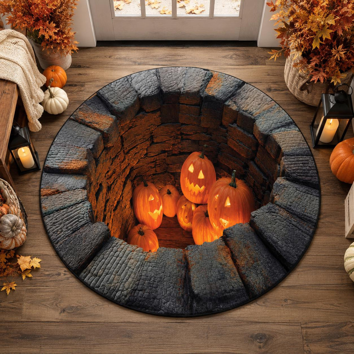 Halloween Pumpkin 3D Illusion Rug, Jack O Lantern Pit Round Rug, Spooky Well Floor Mat, Haunted House Decor 73ae4eb3-4783-49ec-a1e4-eb80d184230a-3.jpg