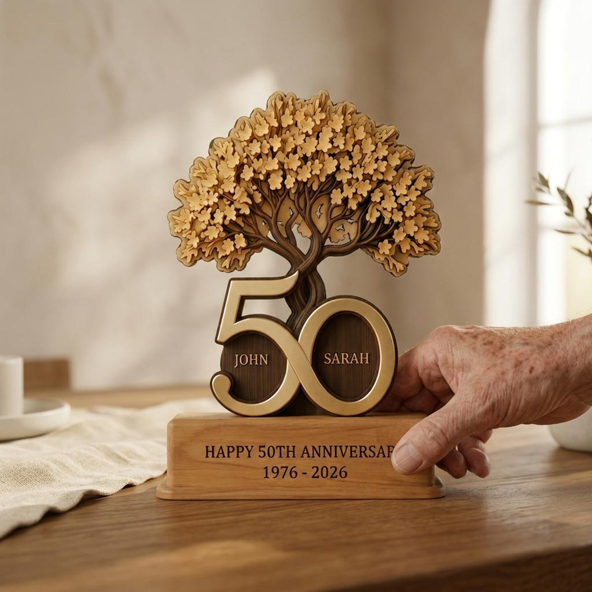 Personalized Wooden Anniversary Tree Block, Custom Couple Names, 50 Years Golden Keepsake 73b166a8-5daf-4d2f-a697-04947e59c0d6-2.jpg