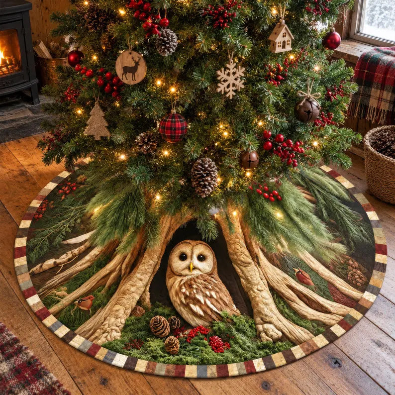 Owl Christmas Tree Skirt, Woodland Forest Tree Skirt, Rustic Christmas Decor, Owl Lover Gift, Nature Inspired Holiday Tree Decor 73b3e66d-f5ca-4017-aa23-884cdb531655-fjtyy-3-.webp