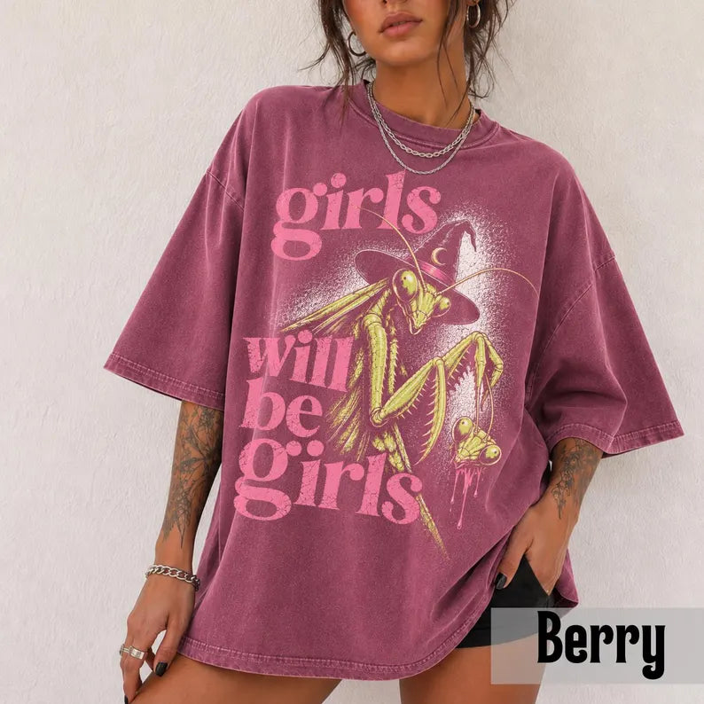 Girls Will Be Girls Shirt, Witchy Feminist Tee, Goth Summer Graphic Tee, Praying Mantis Tee, Grunge Feminist Shirt, Vintage Summerween Shirt 73c395c1-f817-4deb-9d89-9564a152f52b-ds-2-.webp