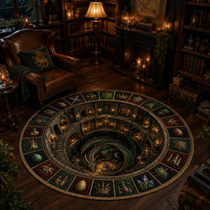 Dragon Fantasy Round Rug, 3D Illusion Medieval Castle Floor Mat, Dragon Lair Dungeon Rug, Gothic RPG Home Decor 73cf118e-ee5c-41ef-a40c-c9da6c46e13e-4.jpg