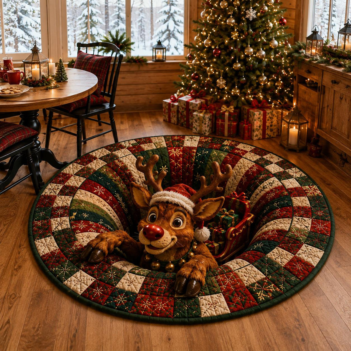 Christmas Reindeer Round Rug, 3D Illusion Rudolph Quilted Floor Mat, Santa Sleigh Holiday Decor, Funny Christmas Home Rug 74335cf1-bc50-4436-9ab4-c08f72f57037-5.jpg