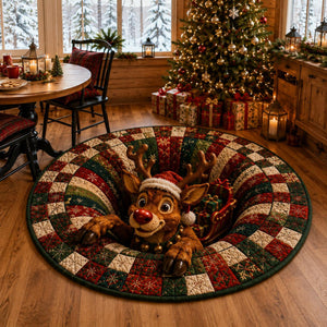 Christmas Reindeer Round Rug, 3D Illusion Rudolph Quilted Floor Mat, Santa Sleigh Holiday Decor, Funny Christmas Home Rug 74335cf1-bc50-4436-9ab4-c08f72f57037-5.jpg