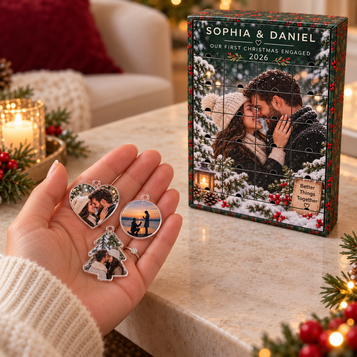 Personalized Engagement Advent Calendar, 24 Custom Photo Acrylic Ornaments, First Christmas Engaged Keepsake, Gift for Couples & Fiancée 7450c4e0-9c7c-4e26-93b1-6359984a94c0-Ba-charm-nh-b-n-l-ch-Noel.png